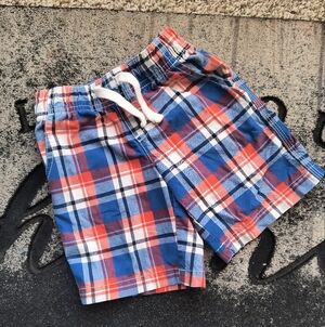 Crazy 8 Toddler Boys Plaid Casual Shorts  Size 3T Blue White Orange